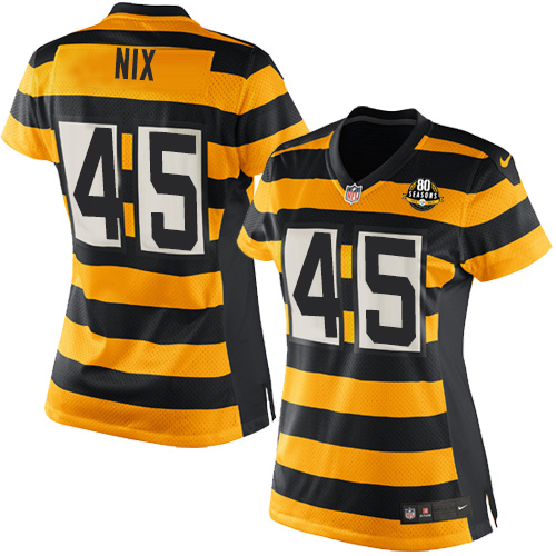 Women's Elite Roosevelt Nix 80th Anniversary Nike Jersey Gold/Black Alternate - #45 Throwback NFL Pittsburgh Steelers